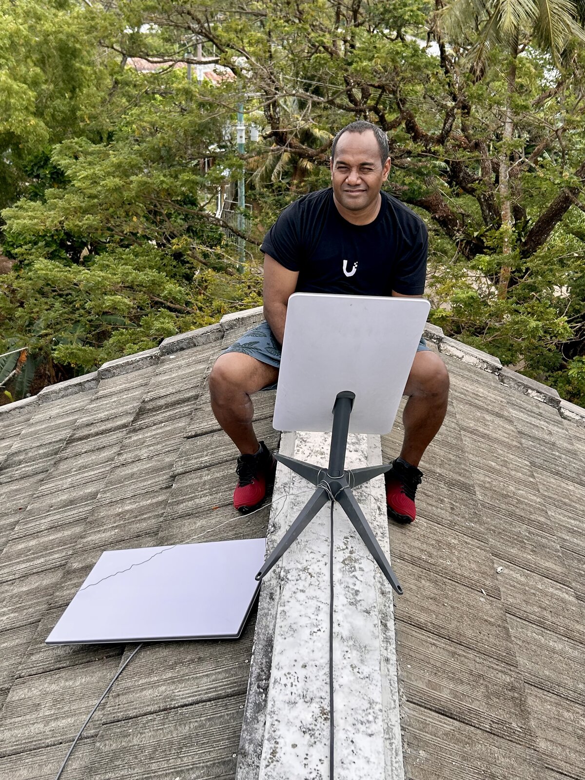 Setting up Starlink on the roof in Chuuck